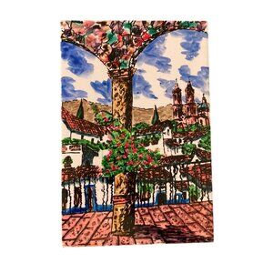 Hand Painted Large Mexican Wall Tile With Scenic View